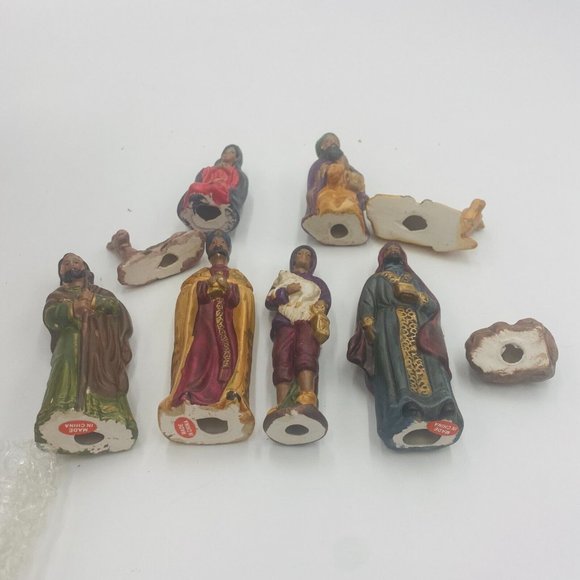 Elements Ceramic Dark Ethnic Nativity Set with Wooden Manger Figurines Set of 10 - Picture 12 of 12